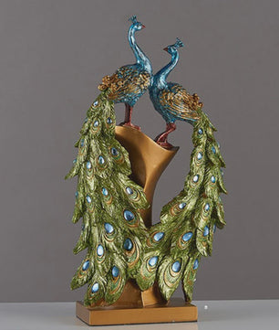 Luxe Pauw Beeldje van Hars - Decoratief Ornament voor Huis en Kantoor