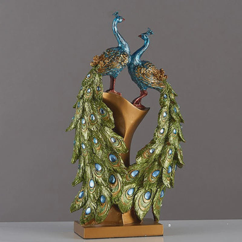 Luxe Pauw Beeldje van Hars - Decoratief Ornament voor Huis en Kantoor