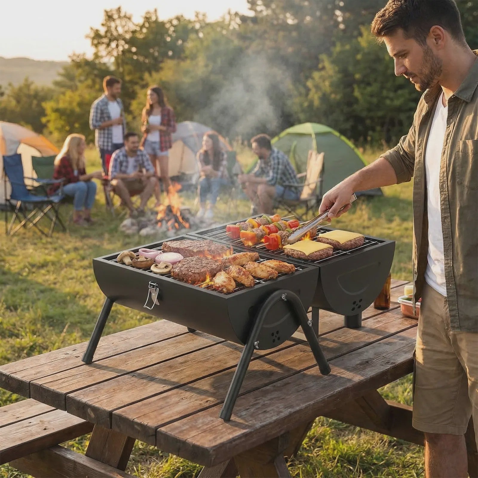 Draagbare Houtskool BBQ Grill - Compacte Barbecue voor Camping & Outdoor
