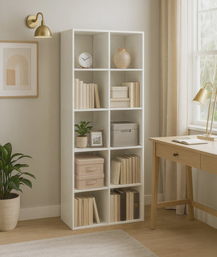 Boekenkast met 10 Vakken - Scandinavische Stijl - Woonkamer, Kantoor, Slaapkamer - Staande Opbergkast