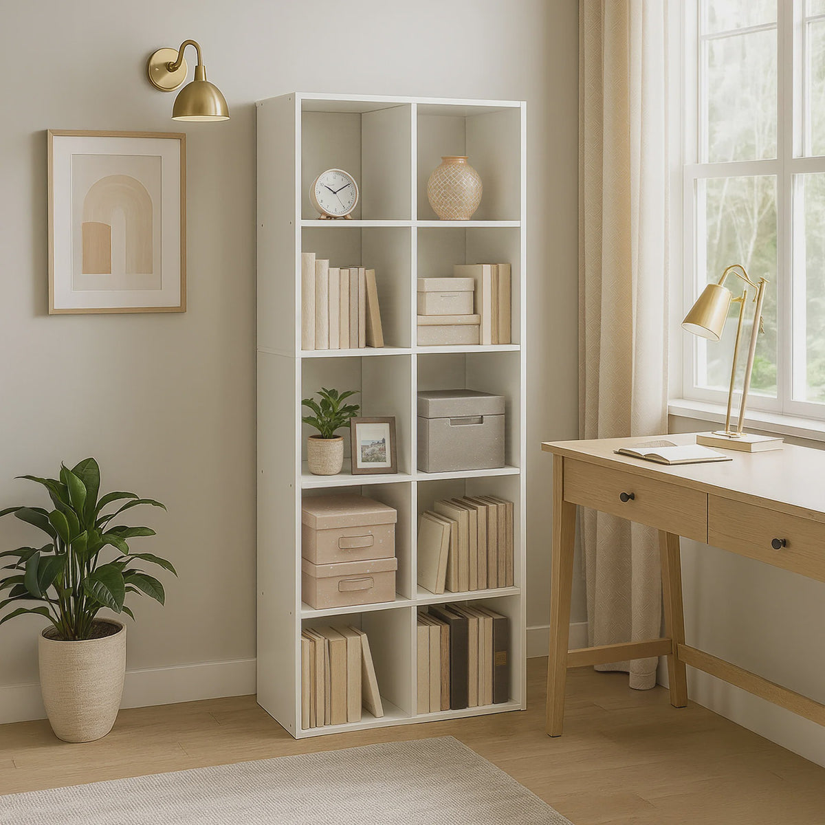 Boekenkast met 10 Vakken - Scandinavische Stijl - Woonkamer, Kantoor, Slaapkamer - Staande Opbergkast