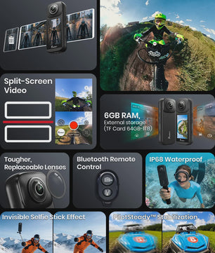 FOSSIBOT FC360 8K Actiecamera met IP68 Waterdichtheid en Invisible Selfie Stick
