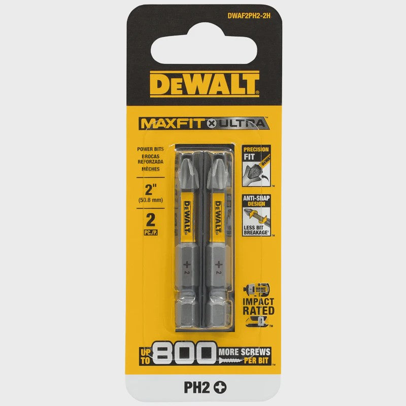 DEWALT MAXFIT X ULTRA PH2 Impact Schroefbits 50mm - 2 Stuks - Tot 800 Schroeven Meer Per Bit