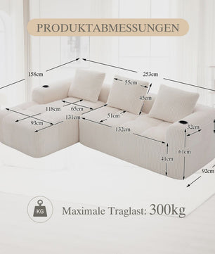 Moderne Modulaire Bank met Bekerhouder en Zijvak - Compact & Comfortabel