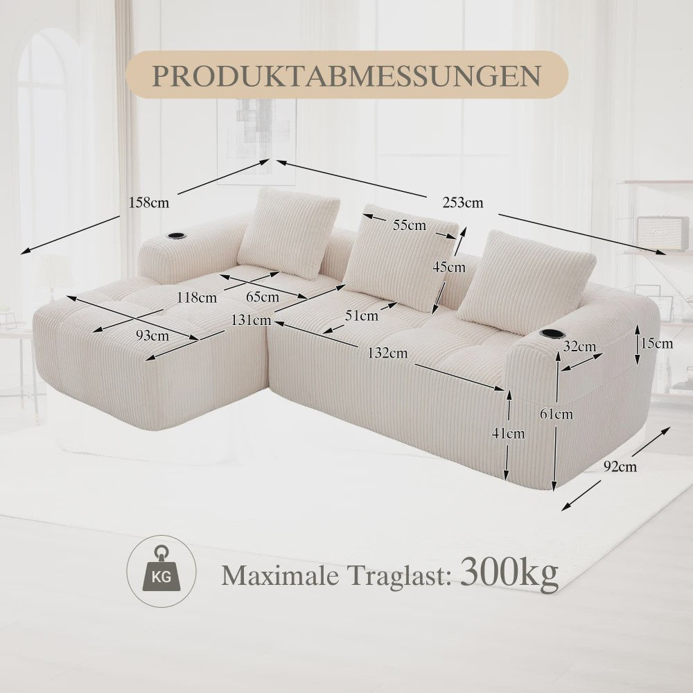 Moderne Modulaire Bank met Bekerhouder en Zijvak - Compact & Comfortabel