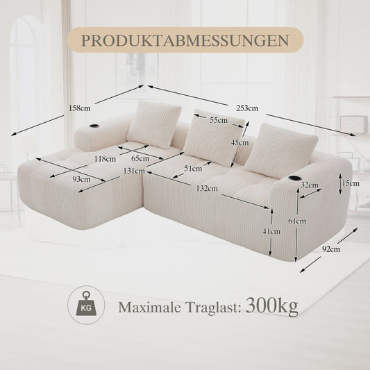 Moderne Modulaire Bank met Bekerhouder en Zijvak - Compact & Comfortabel