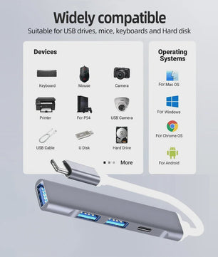 USB C Hub 3.0 & 2.0 Poorten, Type-C Docking Station met 5Gbps Snelheid & OTG Adapter