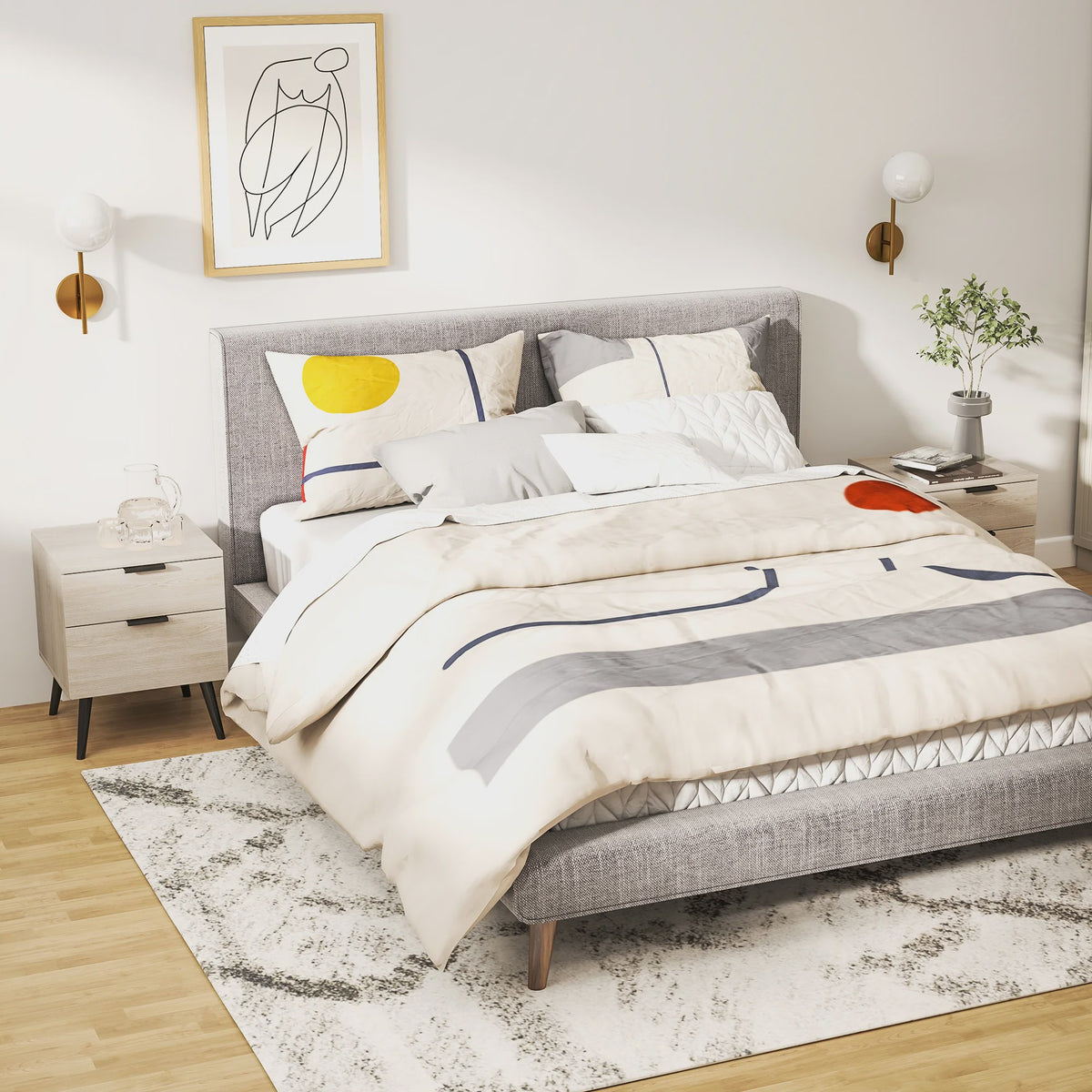 Set van 2 Nachtkastjes in Scandinavische Stijl - Modern Design met Lades en Houten Poten