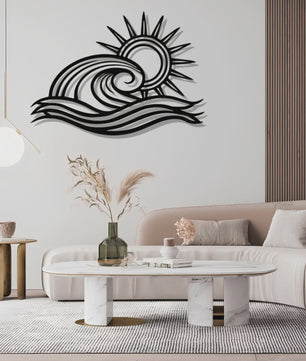 Metalen Golf & Zon Muursculptuur - Oceaan Decoratie voor Beach House Woonkamer