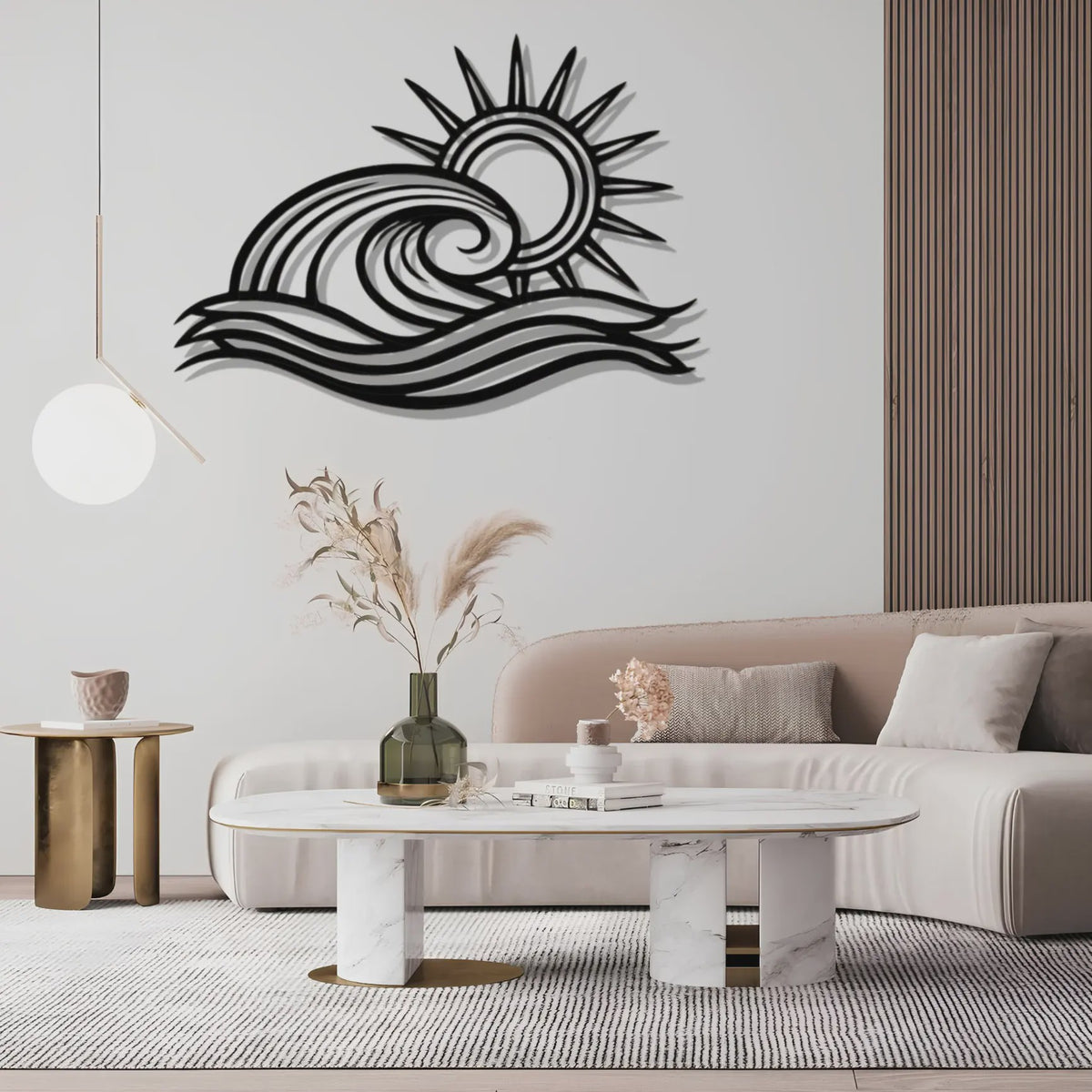 Metalen Golf & Zon Muursculptuur - Oceaan Decoratie voor Beach House Woonkamer