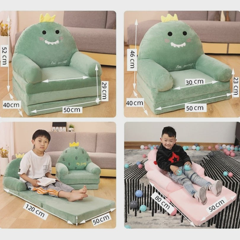 Opvouwbare Kinderfauteuil 2-in-1 | Pluche Cartoon Stoel voor Kinderkamer