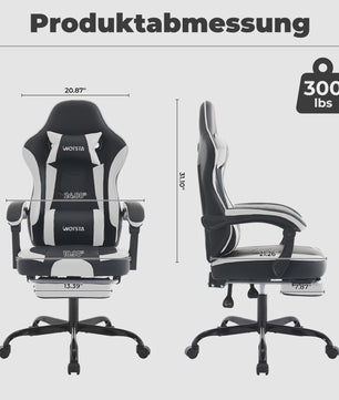 Ergonomische Gaming Stoel met Voetensteun & Lendekussen - Verstelbaar