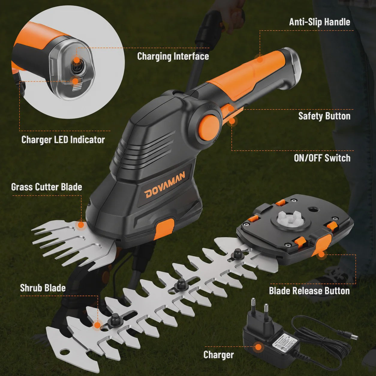 DOVAMANN 3-in-1 Snoeischaar met Telescoopsteel - Draadloos & 2 Bladen voor Tuinonderhoud