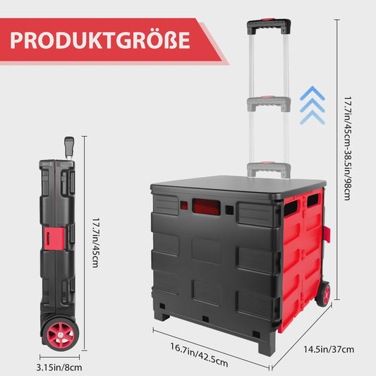 Opvouwbare Boodschappentrolley met Deksel en Telescoopsteel - Handig voor Boodschappen, Tuin & Camping