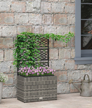 Outsunny Plantenbak met Klimrek - 3 Bakken, 22L, Grijs Rotan Look