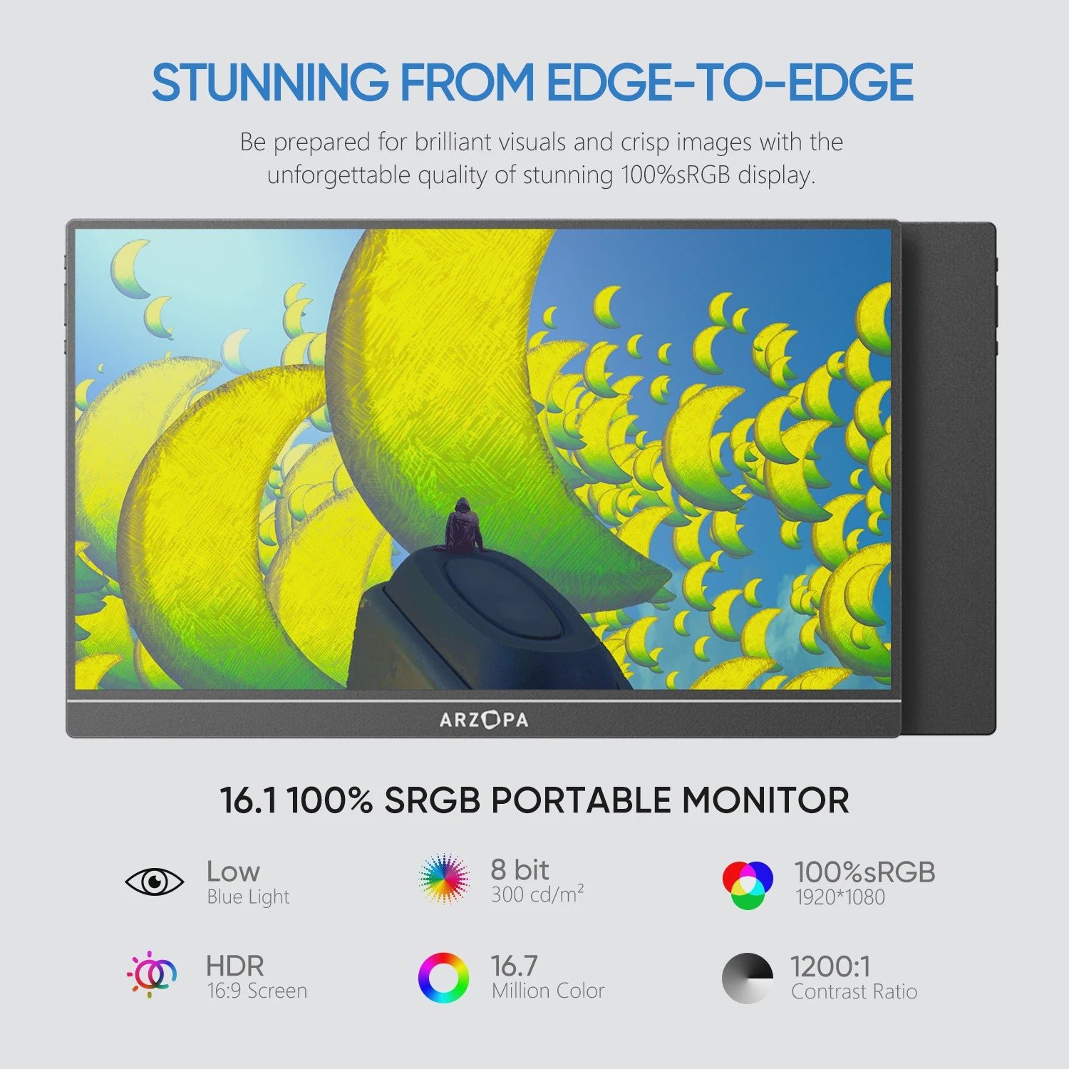 ARZOPA 16.1" Draagbare Monitor - FHD 1080P IPS, 100% sRGB, Ultraslank & Lichtgewicht