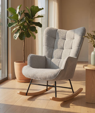 Anajqaqia Schommelstoel Teddy Stof Lichtgrijs - Comfortabele Relaxfauteuil