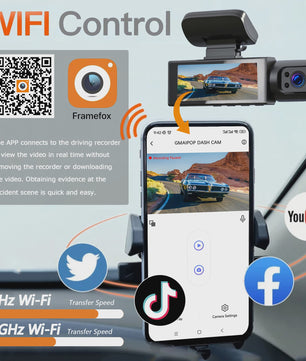 1080P Dual Dashcam: Voor en Binnen, Nachtzicht & WiFi