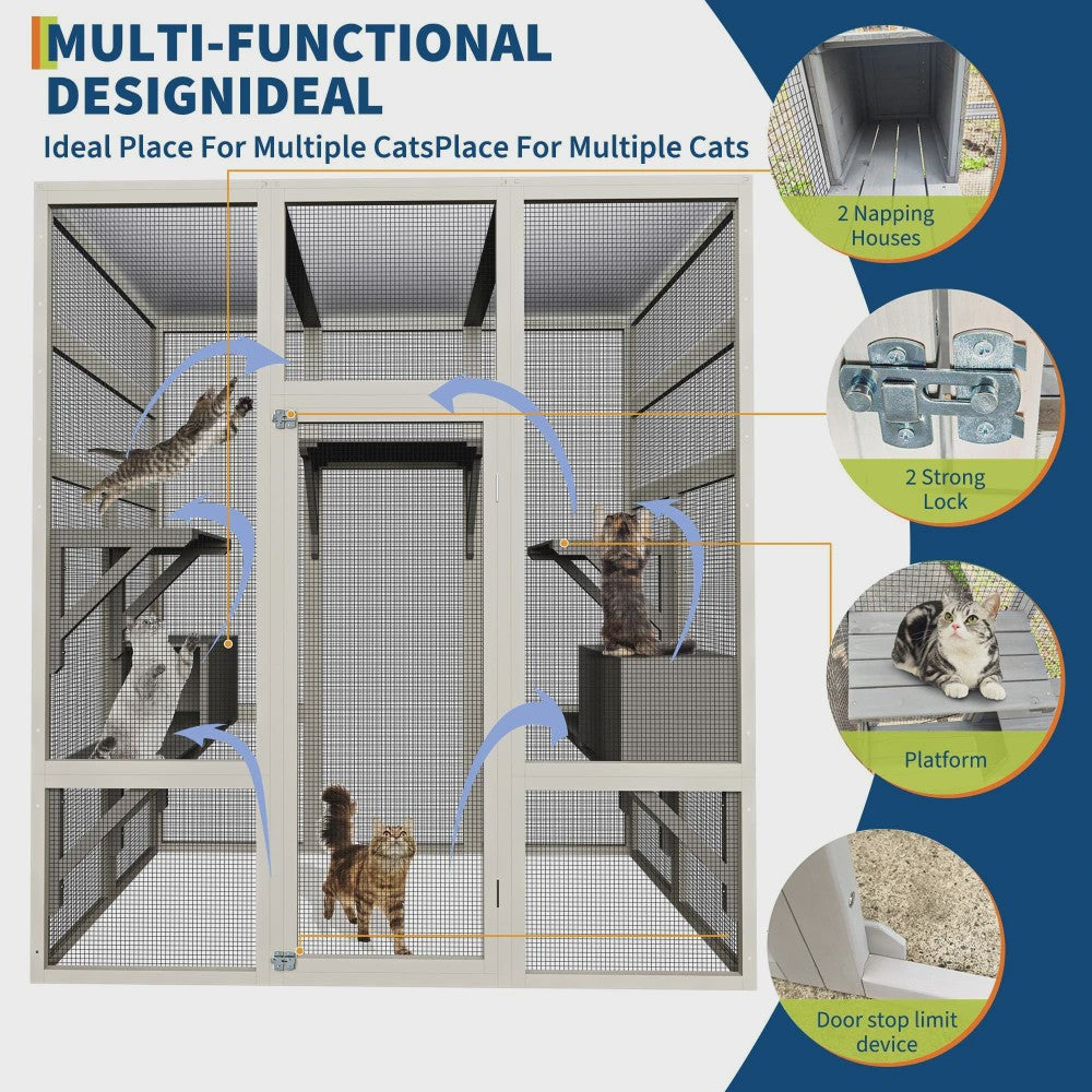 Grote Kattenren (Catio) 70'' - Waterdicht, UV-Beschermd, met Rustboxen en Platforms