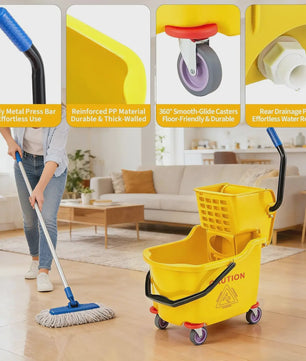 Professionele Dweilemmer met Wringer en Wielen - 32L Capaciteit