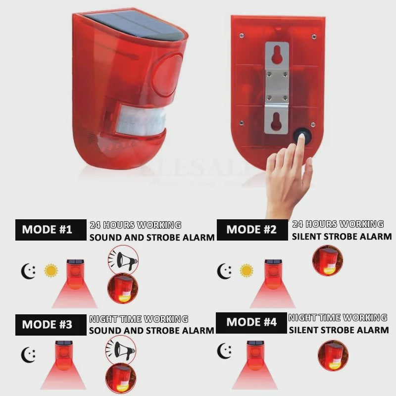 Draadloze Zonnesensor Alarm met Sirene & Strobe Licht - Tuin & Huisbeveiliging