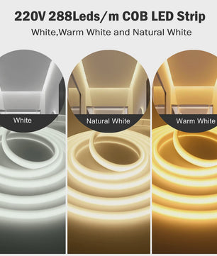 220V COB LED Neon Strip - Dimbaar, Waterdicht, Flexibel - Warm/Natuurlijk Wit