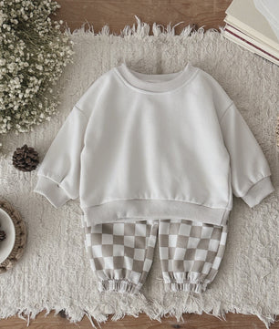Baby Kleding Set: Comfortabele Longsleeve Top & Schakakbord Broek - Herfst Collectie