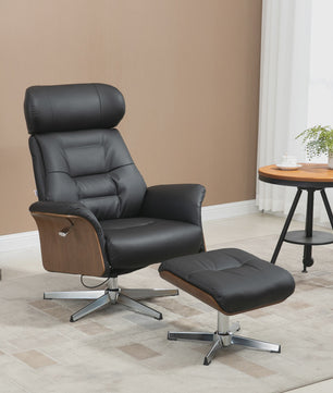 Luxe Relaxfauteuil met Voetenbank, Verstelbare Rugleuning en Hoofdsteun - Zwart