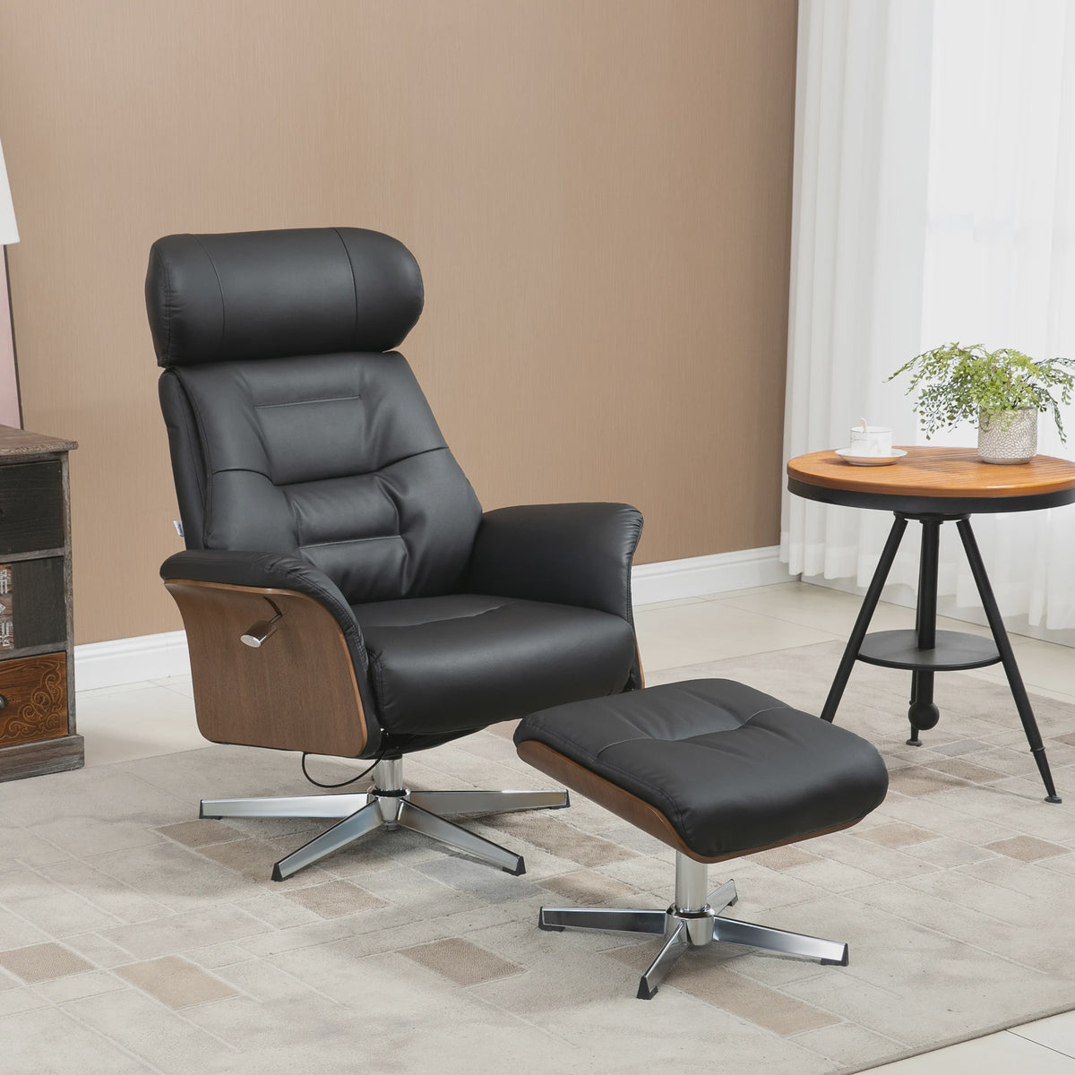 Luxe Relaxfauteuil met Voetenbank, Verstelbare Rugleuning en Hoofdsteun - Zwart