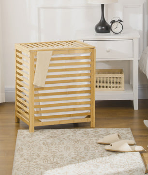 Homcom Bamboe Wasmand met Deksel - 55L - 50x36x60 cm - Naturel