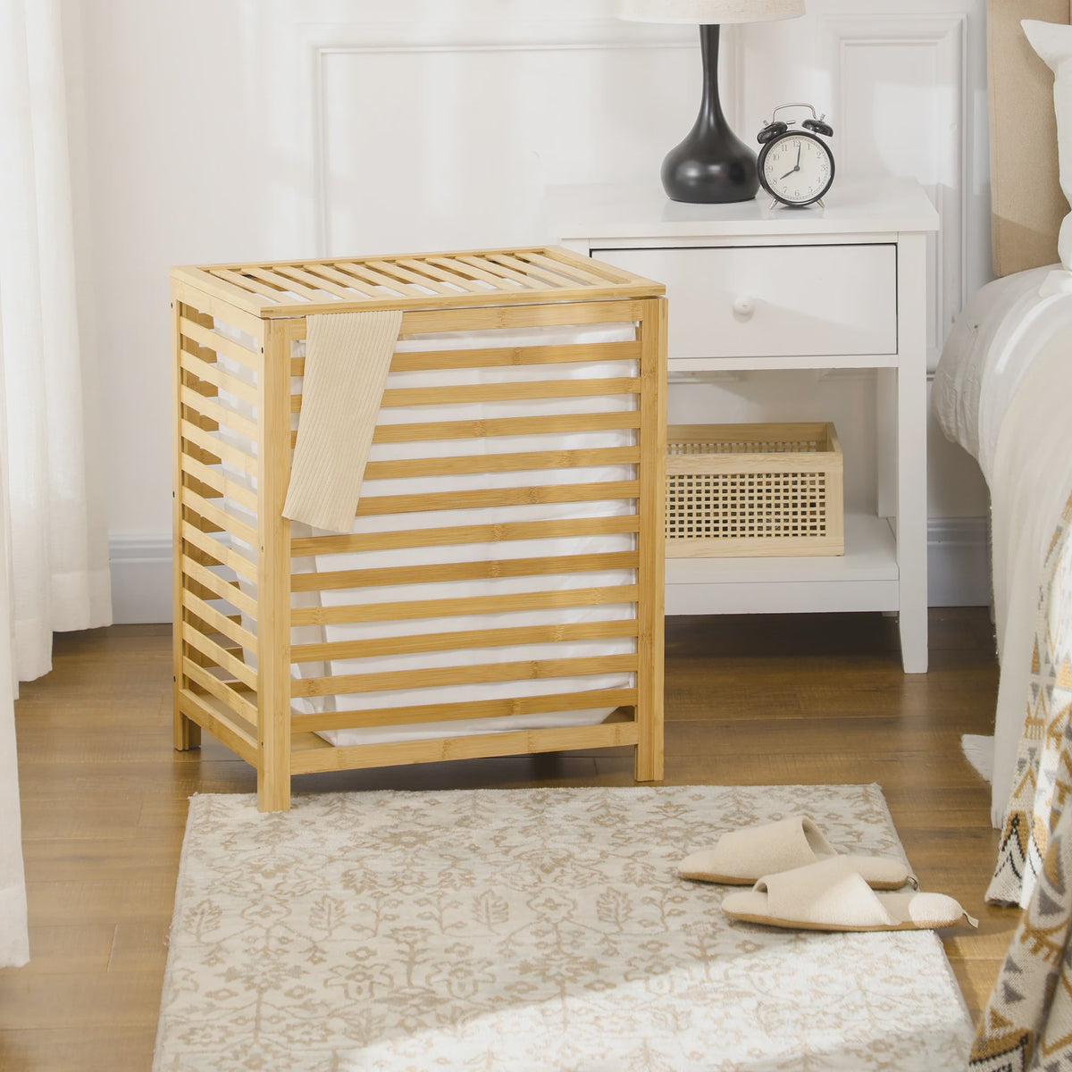 Homcom Bamboe Wasmand met Deksel - 55L - 50x36x60 cm - Naturel
