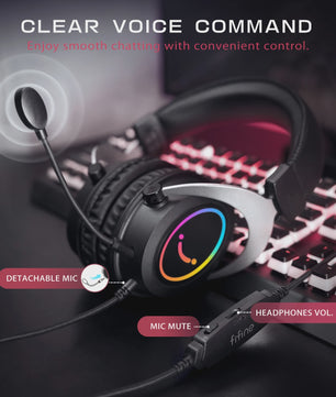 FIFINE AMPLIGAME H3 Gaming Headset met Stereo Geluid, Afneembare Microfoon en RGB