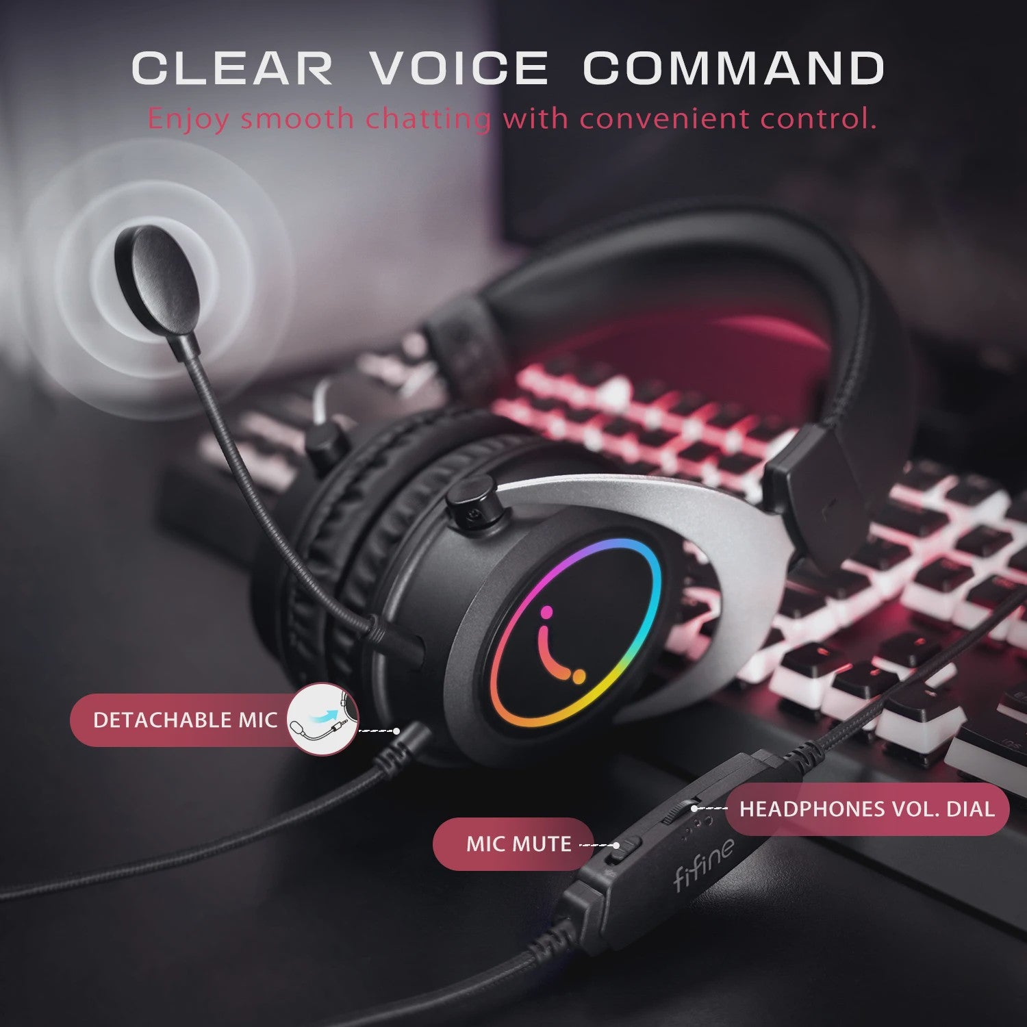 FIFINE AMPLIGAME H3 Gaming Headset met Stereo Geluid, Afneembare Microfoon en RGB