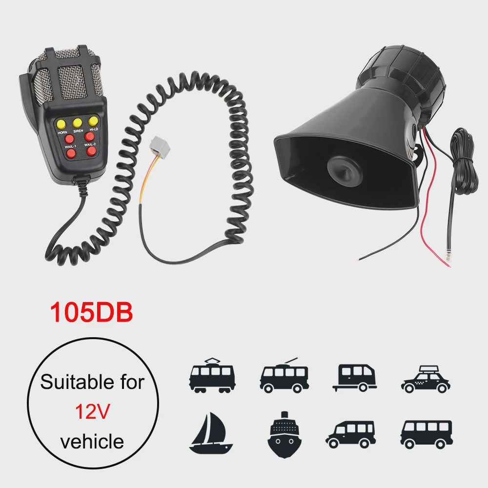 12V Auto Alarm Systeem: Luidspreker, Megafon, Sirene & Hoorn met Microfoon