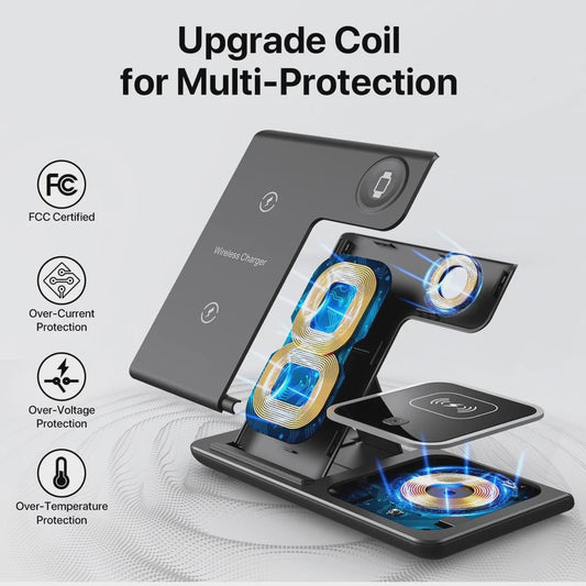 3-in-1 Opvouwbaar Draadloos Laadstation voor iPhone, Apple Watch & AirPods Pro - Snel Opladen
