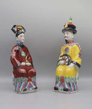Set Keramische Beelden Chinese Keizer en Keizerin - Qing Dynastie Decoratie