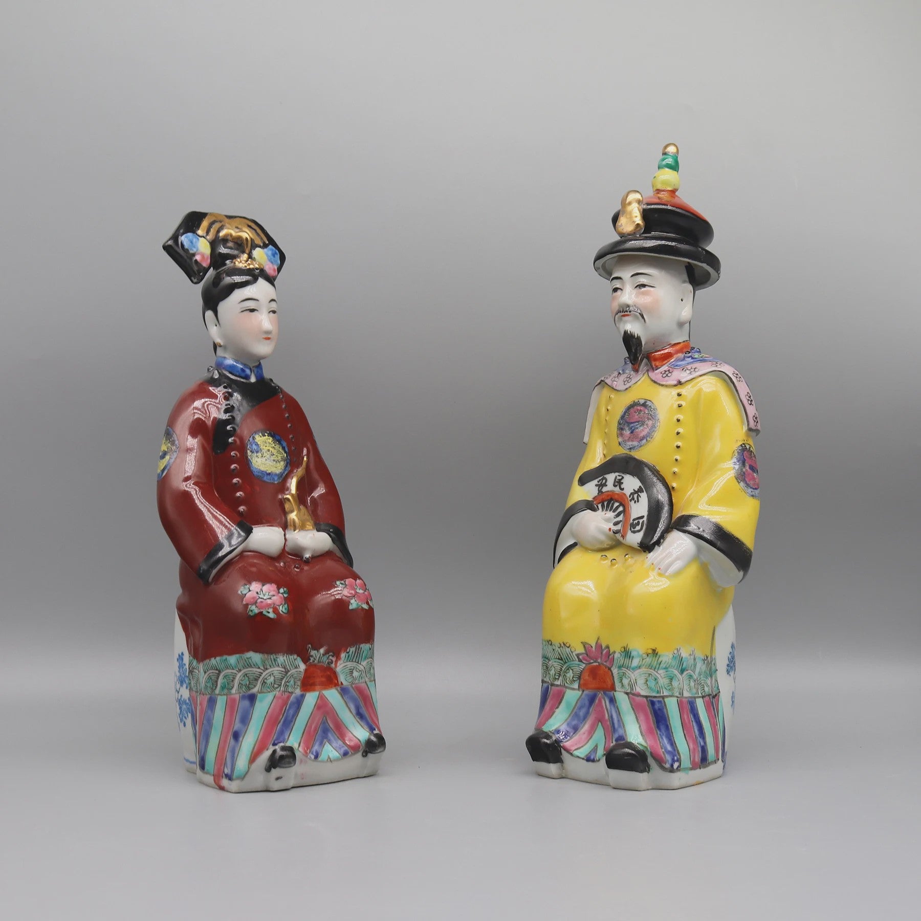 Set Keramische Beelden Chinese Keizer en Keizerin - Qing Dynastie Decoratie