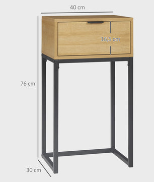Stijlvolle Bijzettafel met Lade en Stalen Poten - Natuurlijk Hout - 40x30x76 cm