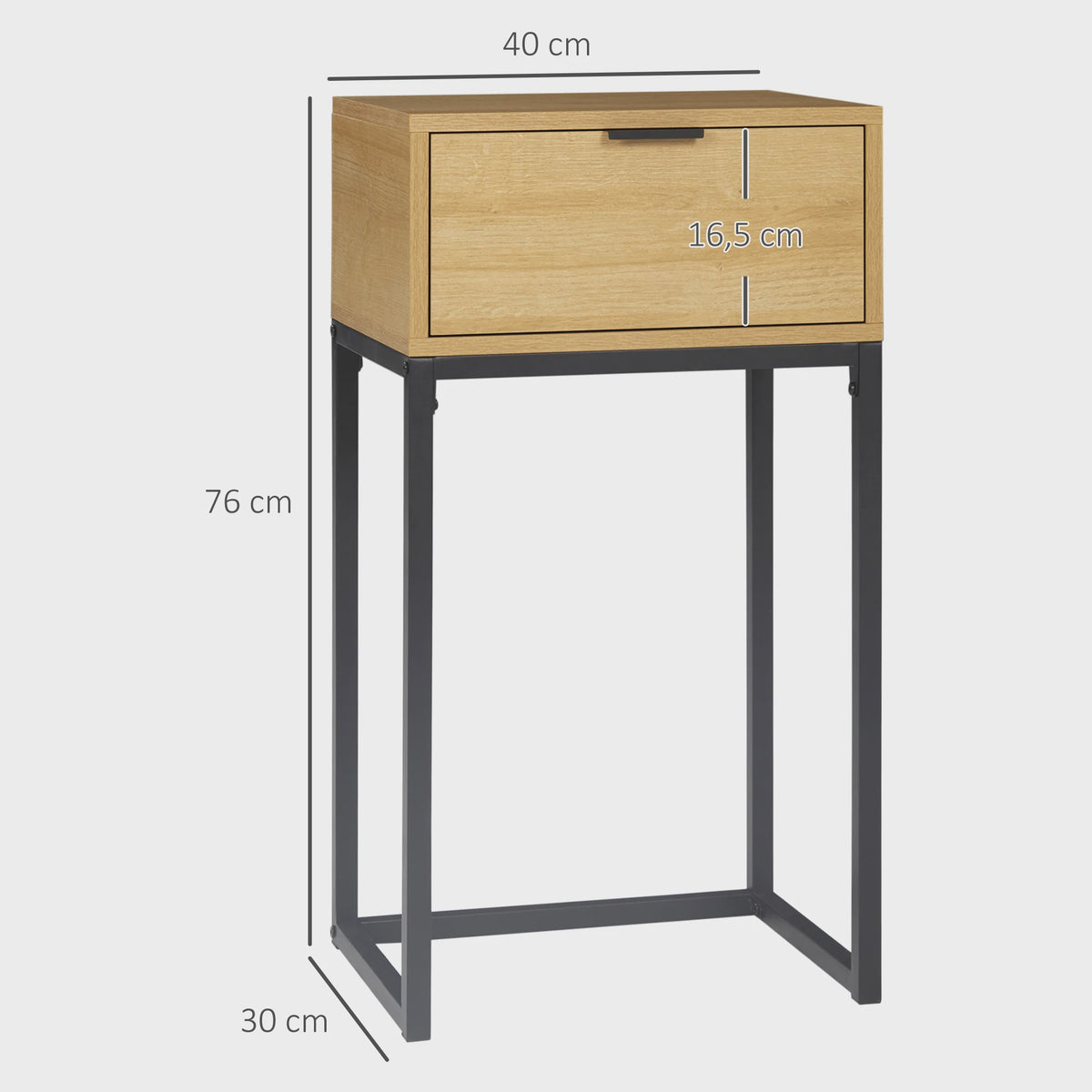 Stijlvolle Bijzettafel met Lade en Stalen Poten - Natuurlijk Hout - 40x30x76 cm