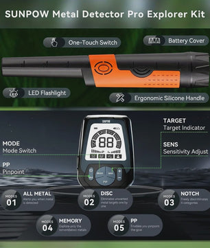 SUNPOW Professionele Metaaldetector met Pinpointer - Oplaadbaar, Waterdicht, 5 Modi