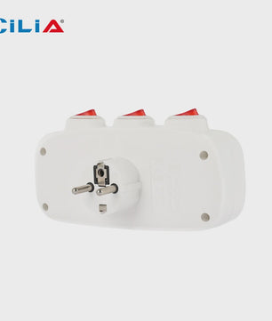 CILIA 3-in-1 Stekkerdoos met 3 Schakelaars - EU Schuko Stopcontacten