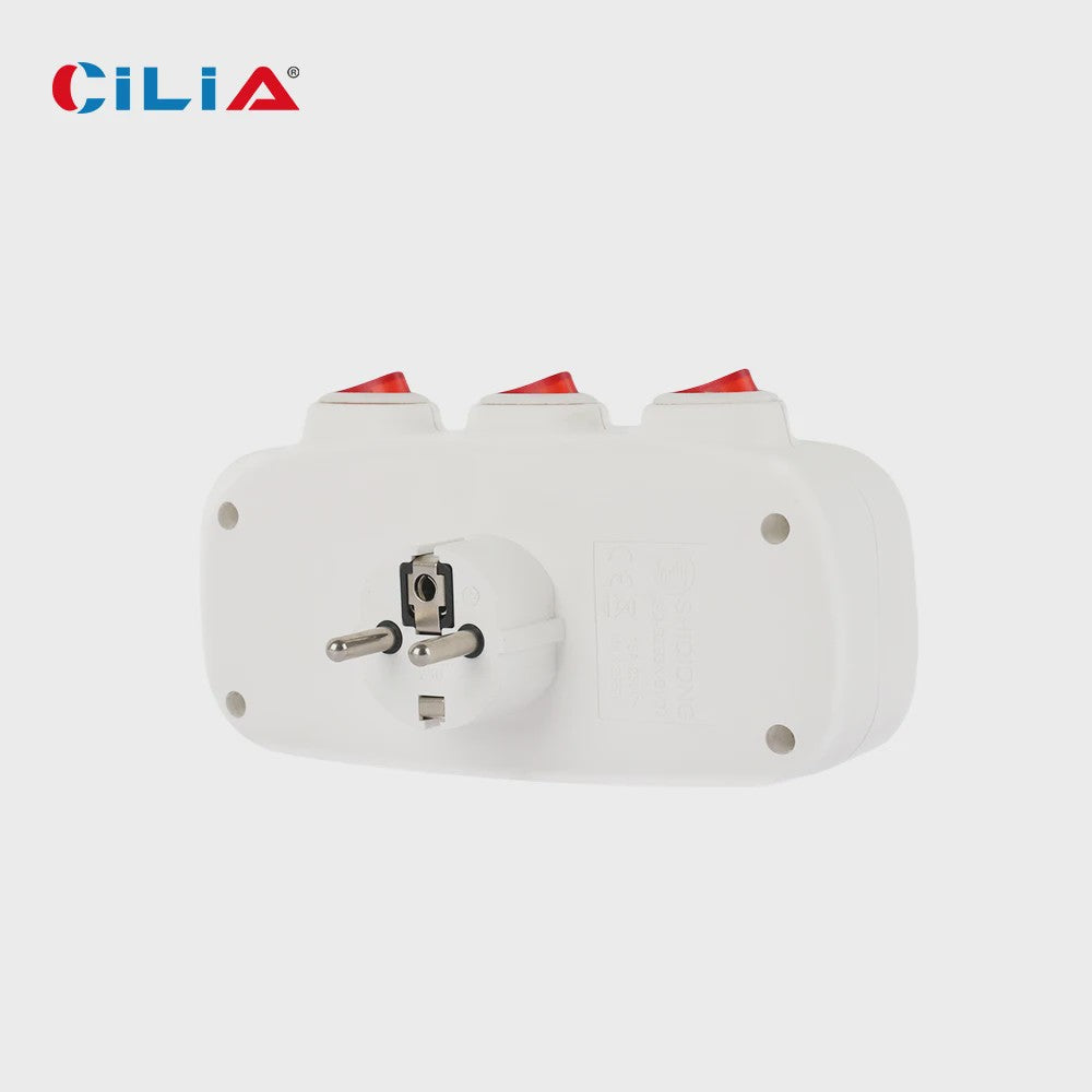 CILIA 3-in-1 Stekkerdoos met 3 Schakelaars - EU Schuko Stopcontacten