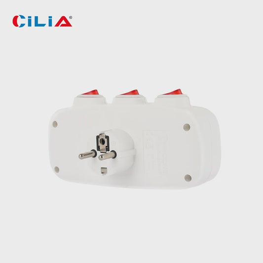 CILIA 3-in-1 Stekkerdoos met 3 Schakelaars - EU Schuko Stopcontacten