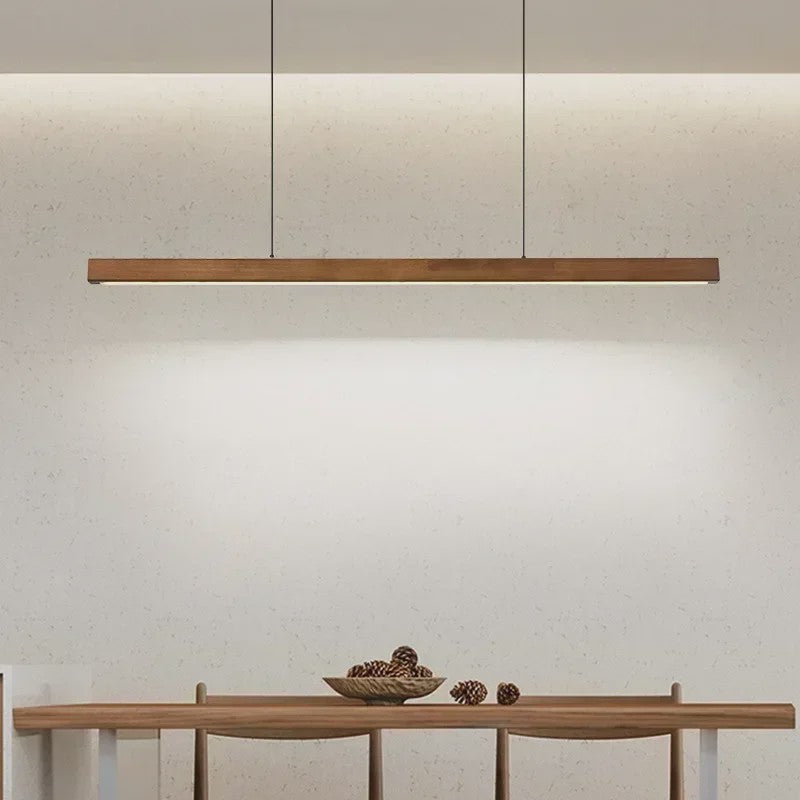 Nordic Houten Lange LED Hanglamp - Stijlvolle Verlichting voor Eettafel, Woonkamer & Keuken