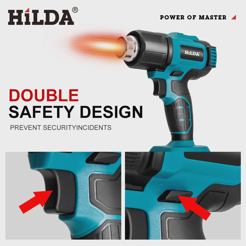 HILDA 21V Draadloze Hete Lucht Föhn - Oplaadbaar, Compatibel met Makita Batterij, Inclusief Mondstukken