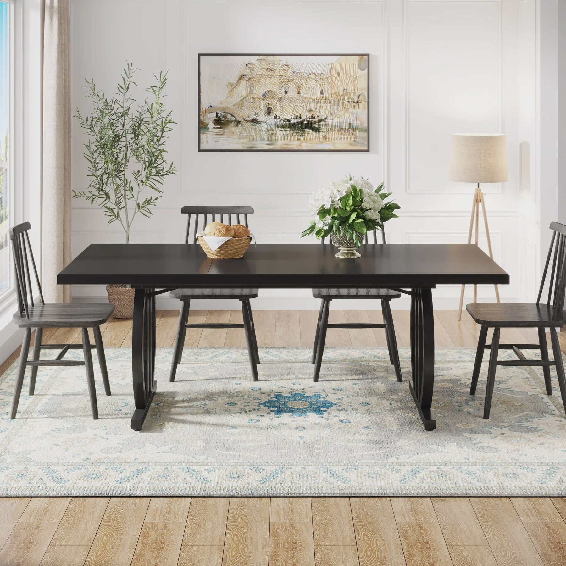 Industriële Eettafel 160 cm voor 4-6 Personen - Zwart met Zwaar Metalen Frame
