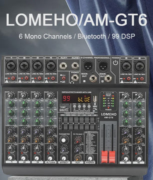 Lomeho AM-GT6/8 Professionele Audio Mixer Console met 7-Band EQ, USB & 99 Effecten