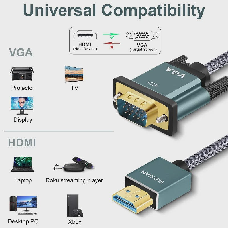 HDMI naar VGA Kabel - Aluminium, Nylon Gevlochten, Vergulde Connectoren - 1080P
