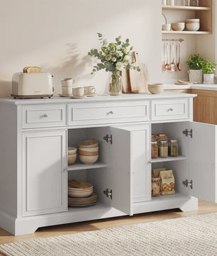 HOMCOM Buffetkast Woonkamer - Wit, 3 Lades, 4 Deuren met Soft-close en Verstelbare Planken
