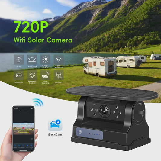 Draadloze Solar Auto Camera HD 720P met Nachtzicht & WiFi - IP67 Waterdicht